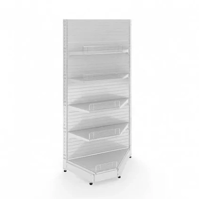 Стеллаж торговый угол внутренний отдельностоящий с плинтусом и заглушкой (2250x1000x500) 5 полок